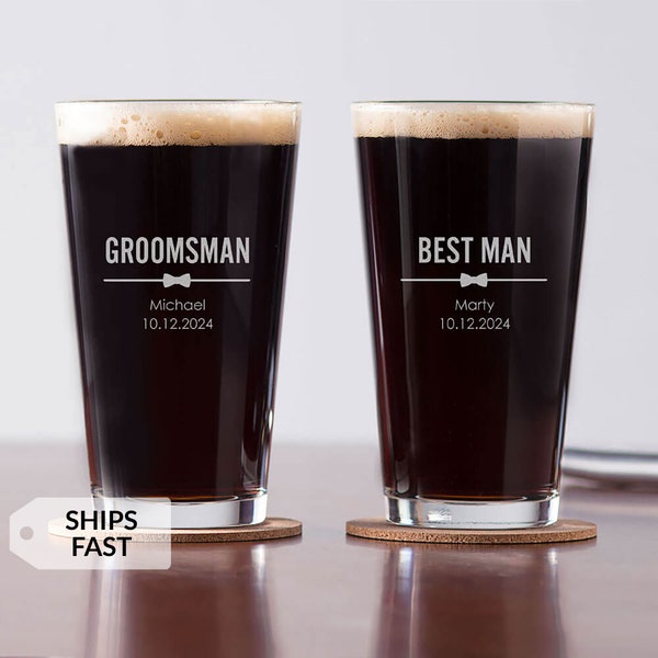 Engraved Groomsman Pint Glass by Lifetime Creations: Custom Gifts for Groomsmen, Wedding Gift Idea, 16 oz Beer Glass, Best Man, SHIPS FAST