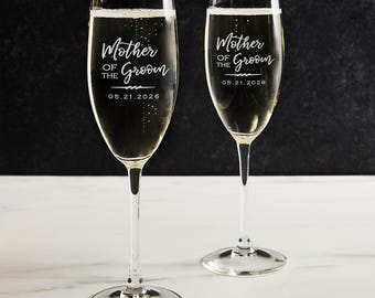 Engraved Personalized Mother of the Bride or Mother of the Groom Champagne Glass by Lifetime Creations: Mother of Bride Gift MADE IN USA