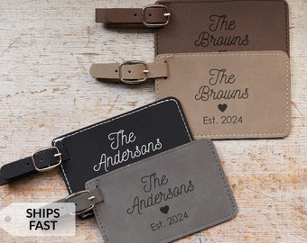 Pair of 2 Personalized Wedding Luggage Tags by Lifetime Creations: Honeymoon Travel Bag Tags for Newlyweds, Bride & Groom, Shower Gift