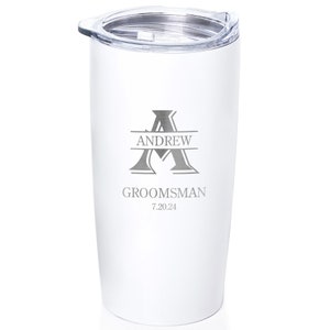 Engraved Personalized Groomsman Tumbler by Lifetime Creations: Custom Gifts Groomsmen Proposal Gift Idea, Groomsmen Gifts Travel Mug White