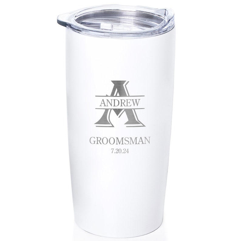 Engraved Personalized Groomsman Tumbler by Lifetime Creations: Custom Gifts Groomsmen Proposal Gift Idea, Groomsmen Gifts Travel Mug White