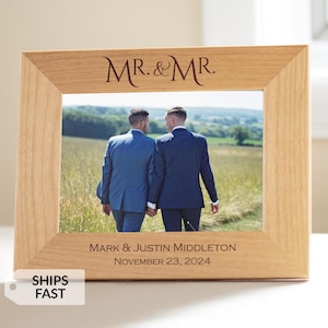 Lifetime Creations - Cadre photo Mr. & Mr. personnalisé : cadeau de mariage pour couple gay, fiançailles LGBTQ, cadeau pour le marié, cadeau de mariage gay