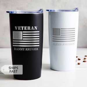 Engraved Personalized Veteran Tumbler by Lifetime Creations: Custom Gift for Veterans Day, Military, American Flag, Coffee Travel Mug