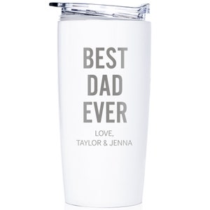 For a fun gift this Father's Day, get him his very own personalized stainless steel coffee tumbler by Lifetime Creations. Our personalized tumblers are laser engraved with your choice of a term of endearment, along with his children's names.