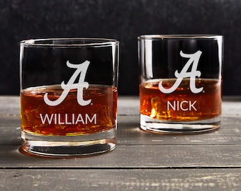 Personalized University of Alabama Crimson Tide Whiskey Glass by Lifetime Creations: Officially Licensed Engraved Rocks Glass Fan Gift