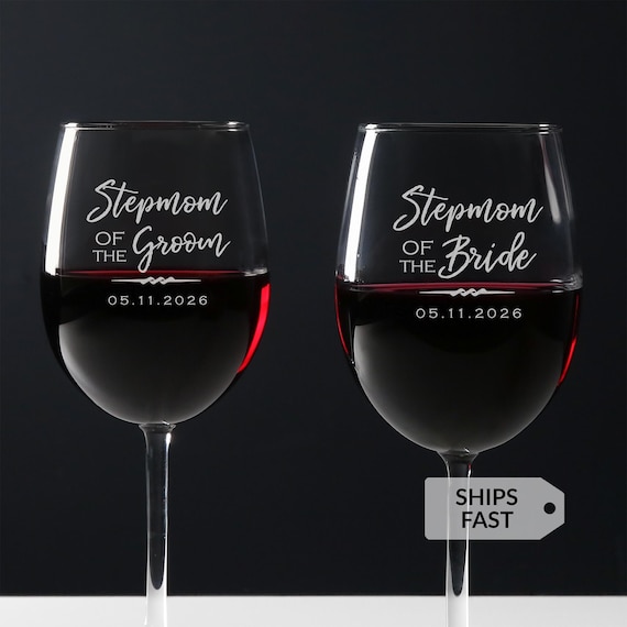 Personalized Stepmother of the Bride or Stepmother of the Groom Wine Glass by Lifetime Creations: Bonus Mom Stepmom Wedding Gift MADE IN USA