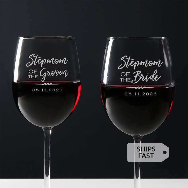 Personalized Stepmother of the Bride or Stepmother of the Groom Wine Glass by Lifetime Creations: Bonus Mom Stepmom Wedding Gift MADE IN USA image 1