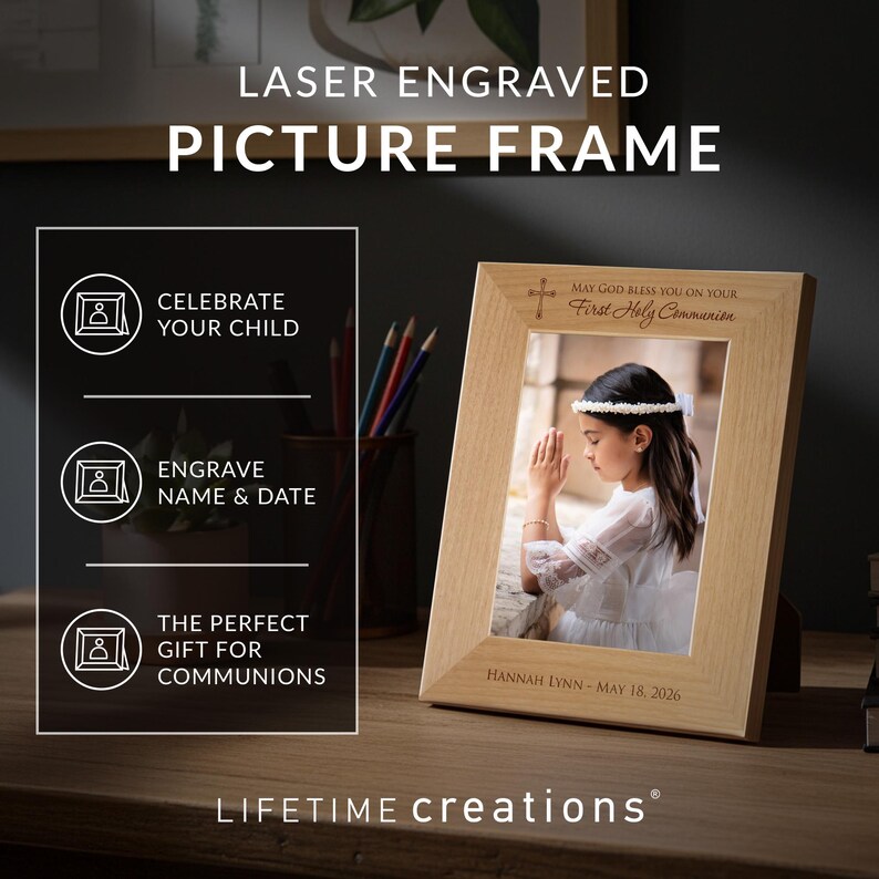 Personalized First Communion Picture Frame by Lifetime Creations: Boys Girls First Communion Gift, 1st Holy Communion Gifts, ENGRAVED IN USA image 4