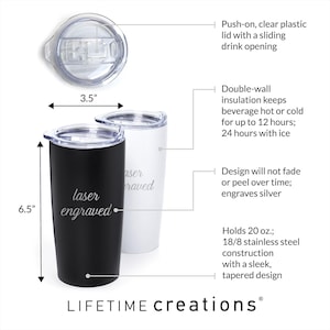 Vaso térmico personalizado grabado de Lifetime Creations: Vaso térmico personalizado de acero inoxidable de 590 ml, taza de viaje para café personalizada, con aislamiento térmico. imagen 6