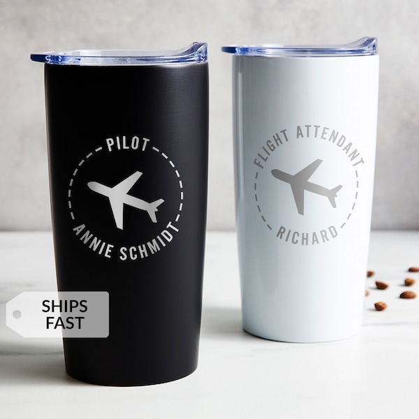 Engraved Personalized Pilot Tumbler by Lifetime Creations: Gift for Airplane Pilot, Flight Attendant, Airline Coffee Travel Mug SHIPS FAST
