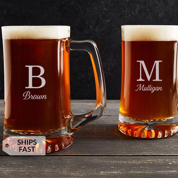 Engraved Monogrammed Beer Mug by Lifetime Creations: Large Groomsman Beer Mug, Custom Beer Mug, Home Bar, Couple's Wedding Shower SHIPS FAST