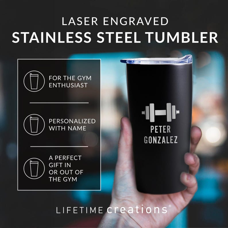 Vaso personalizado grabado para levantamiento de pesas de Lifetime Creations: Regalo para entrenador personal, compañero de entrenamiento, entrenador físico. Taza de viaje. imagen 4