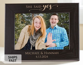 Engraved Personalized Engagement Picture Frame (Black) by Lifetime Creations: 5x7 8x10 Engagement Frame Gift, She Said Yes Frame