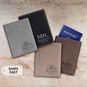 Personalized Mr and Mrs Passport Cover Set by Lifetime Creations: Mr Mrs Passport Holder Set, Wedding Gift Passport Cases ENGRAVED IN USA
