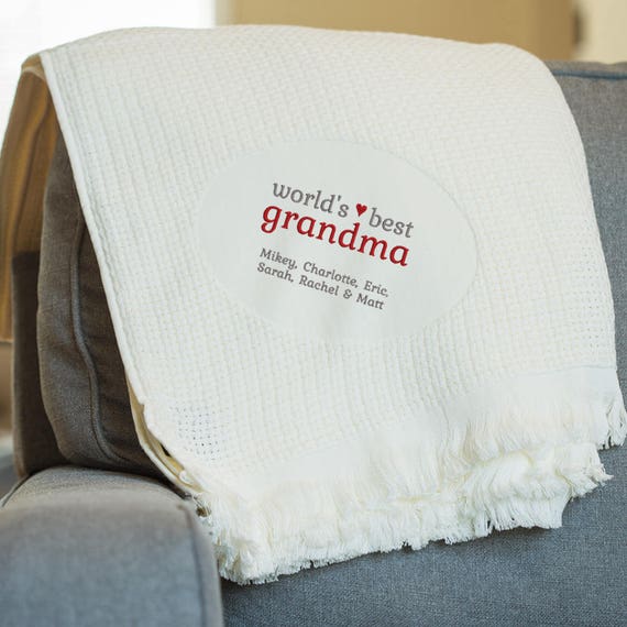 Embroidered World's Best Grandma Blanket Personalized Etsy