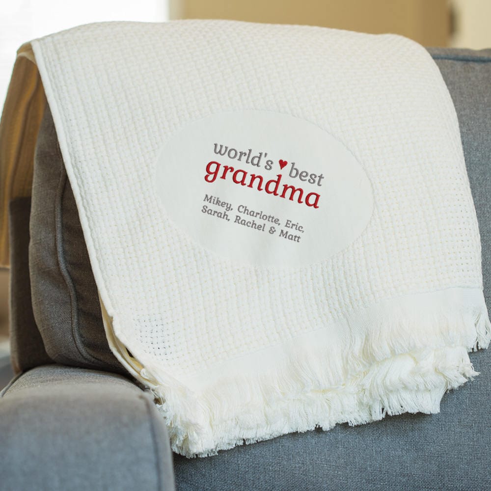 Embroidered World's Best Grandma Blanket Personalized Etsy