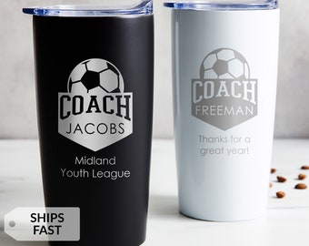 Engraved Personalized Soccer Coach Tumbler by Lifetime Creations: Thank You Gift for Soccer Coaches, Coffee Travel Mug, SHIPS FAST