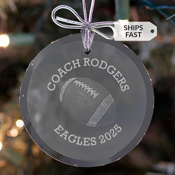 Personalized Football Coach Ornament: Engraved Glass Football Coach Christmas Ornament, Football Coach Gift from Team, Coach Christmas Gifts