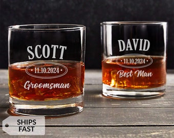 Engraved Personalized Groomsman Whiskey Glass by Lifetime Creations: Gift for Groomsmen, Cocktail, Old Fashioned Lowball Glass BULK DISCOUNT