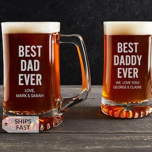 Jarra de cerveza personalizada grabada "El mejor papá del mundo" de Lifetime Creations: Regalo personalizado de cumpleaños o Navidad para papá de parte de sus hijos, 414 ml o 740 ml. imagen 1