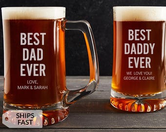 Engraved Personalized Best Dad Ever Beer Mug by Lifetime Creations: Custom Birthday Christmas Gift for Dad from Kids, 14 or 25 oz