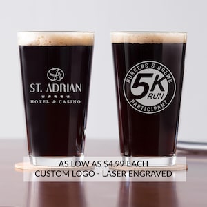 Bulk Custom Pint Glasses with Logo by Lifetime Creations: Custom Engraved Beer Glasses, Promotional Pint Glasses for Events Weddings