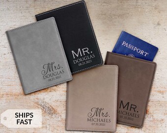 Personalized Mr. and Mrs. Passport Cover Set by Lifetime Creations: Mr. Mrs. Passport Holder Set, Wedding Gift Passport Cases SHIPS FAST