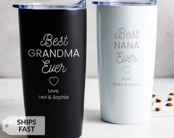 Personalized Best Grandma Ever Coffee Tumbler by Lifetime Creations: Engraved, Insulated Travel Mug, Birthday or Mother's Day Gift for Nana