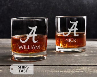 Personalized Alabama Crimson Tide Whiskey Glass by Lifetime Creations: Licensed University of Alabama Gifts Graduate, Bama Merch MADE IN USA