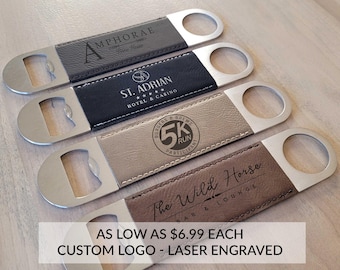 Bulk Custom Bottle Openers with Logo by Lifetime Creations: Vegan Leather, Wedding Favors, Company Giveaway, Promo Item, Swag, Artwork