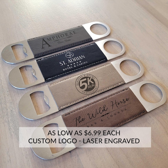 Bulk Custom Bottle Openers with Logo by Lifetime Creations: Vegan Leather, Wedding Favors, Company Giveaway, Promo Item, Swag, Artwork