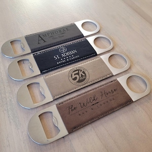 Bulk Custom Bottle Openers with Logo by Lifetime Creations: Vegan Leather, Wedding Favors, Company Giveaway, Promo Item, Swag, Artwork