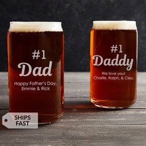 Engraved Personalized #1 Dad Beer Can Glass by Lifetime Creations: Father's Day Gift, Beer Can Shaped Glass Cup for Dad, Birthday, Christmas