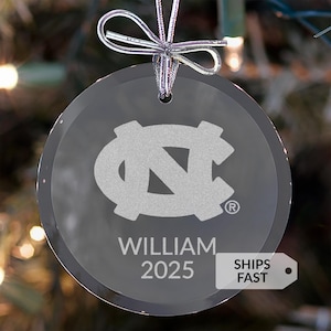 Personalized UNC Tar Heels Glass Ornament by Lifetime Creations: Licensed Christmas Gift, Custom Engraved North Carolina Holiday Keepsake
