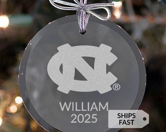 Personalized UNC Tar Heels Glass Ornament by Lifetime Creations: Licensed Christmas Gift, Custom Engraved North Carolina Holiday Keepsake