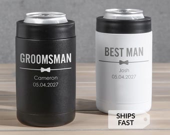 Engraved Personalized Groomsman Can Cooler by Lifetime Creations: Groomsmen Gifts, Stainless Steel Beer Bottle Holder, BULK DISCOUNT