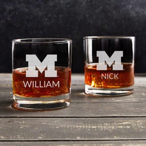 Personalized Michigan Wolverines Old Fashioned Glass by Lifetime Creations: Licensed, Michigan Wolverines Gifts, Graduation Gift MADE IN USA