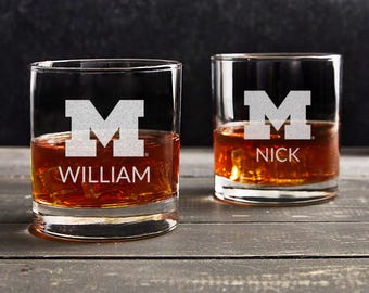 Personalized Michigan Wolverines Old Fashioned Glass by Lifetime Creations: Licensed, Michigan Wolverines Gifts, Graduation Gift MADE IN USA