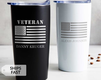 Engraved Personalized Veteran Tumbler by Lifetime Creations: Gift for Veterans Day, Military, American Flag, Coffee Travel Mug SHIPS FAST