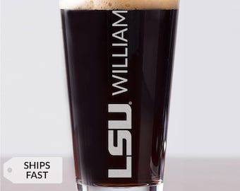 Personalized LSU Tigers Pint Glass by Lifetime Creations: Officially Licensed LSU Tigers Gift for Men, Football Fan Alumni Christmas Gifts