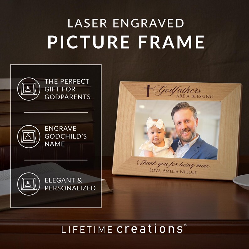 Personalized Godfather Picture Frame by Lifetime Creations: Custom Godfather Gift for Baptism, Godfather Proposal, Engraved Godfather Frame image 4