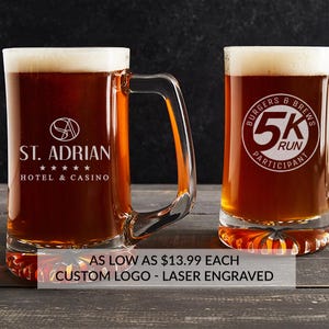 Bulk Custom Engraved Beer Mugs with Logo by Lifetime Creations: Dishwasher Safe Promotional Beer Mugs, Etched Beer Mugs, Custom Artwork