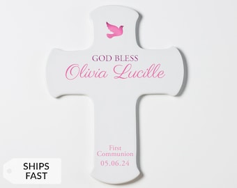 Personalized First Communion Wall Cross by Lifetime Creations: 9" Custom Cross Gift for Girl's First Communion Gift, 1st Holy Communion Gift