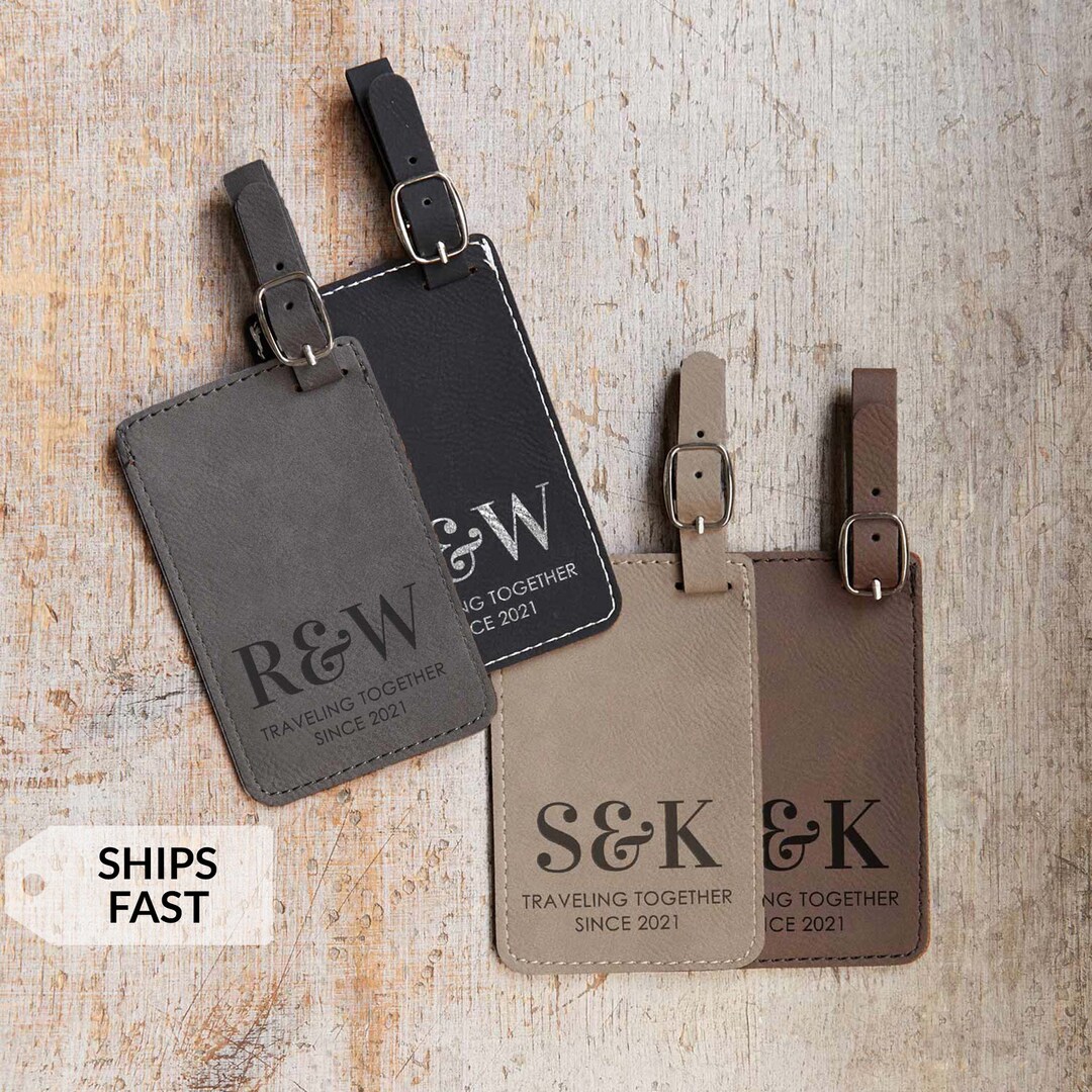 Pair of 2 Personalized Couple's Luggage Tags With Initials