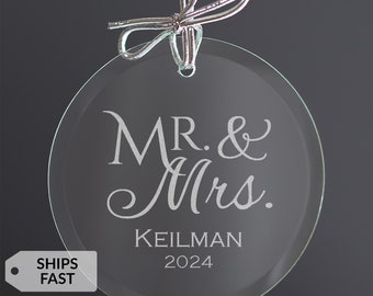Engraved Personalized Mr. & Mrs. Glass Ornament by Lifetime Creations: Bride Groom, Personalized Wedding Gift, Newlywed Ornament, SHIPS FAST