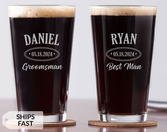Engraved Personalized Groomsman Pint Glass by Lifetime Creations: Custom Groomsmen Glasses, Gifts, Proposal, Beer Glass, Bachelor Party