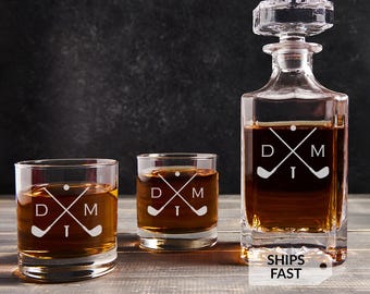 Golf Design Decanter Set, Personalized Engraved Father's Day Gift, Custom Golf Gift for Dad