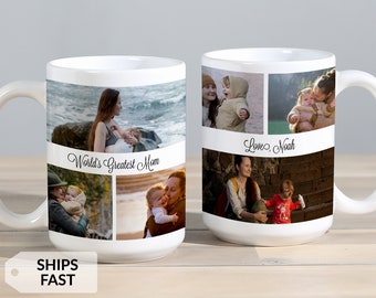 Personalized Mom Photo Coffee Mug by Lifetime Creations: Custom Colors Cup 11 oz 15 oz, Collage Pictures, Birthday Mother's Day Gift for Mom