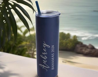 Engraved Personalized Travel Water Tumbler with Straw by Lifetime Creations: Insulated Cups Beach Gifts Girls Weekend Gifts Vacation