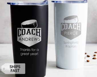 Personalized Hockey Coach Tumbler by Lifetime Creations: Engraved Stainless Coffee Travel Mug, Thank You Gift for Hockey Coaches, 20 Ounces